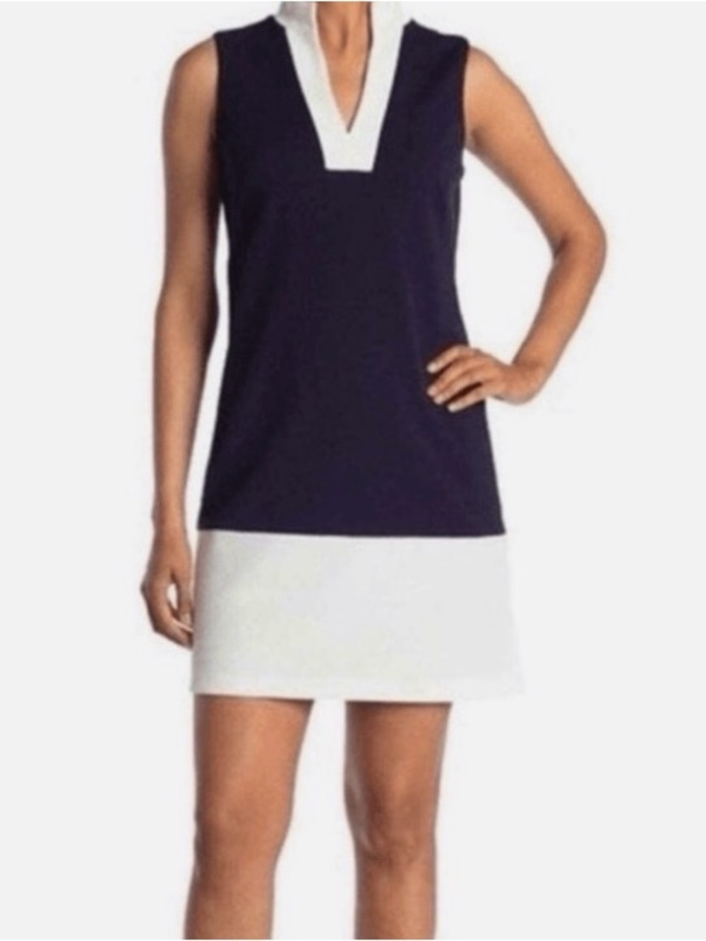 Sail to Sable Navy and White V-Neck Shift Dress
